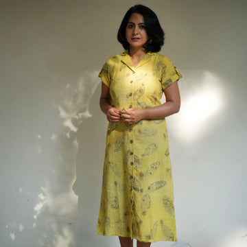 RAIN FED COTTON ECO-PRINTED BUTTON UP DRESS