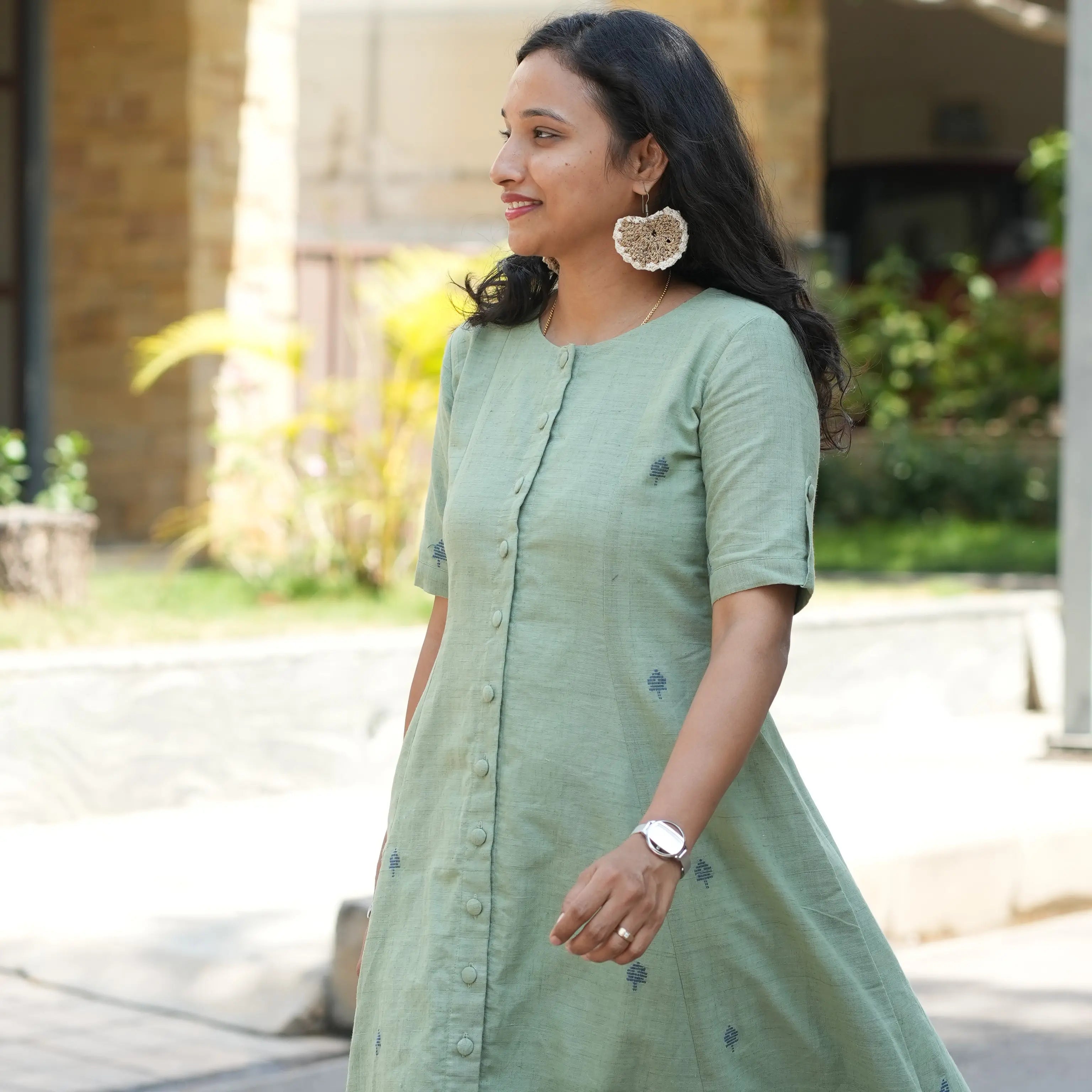 PONDURU COTTON GREEN DAY DRESS