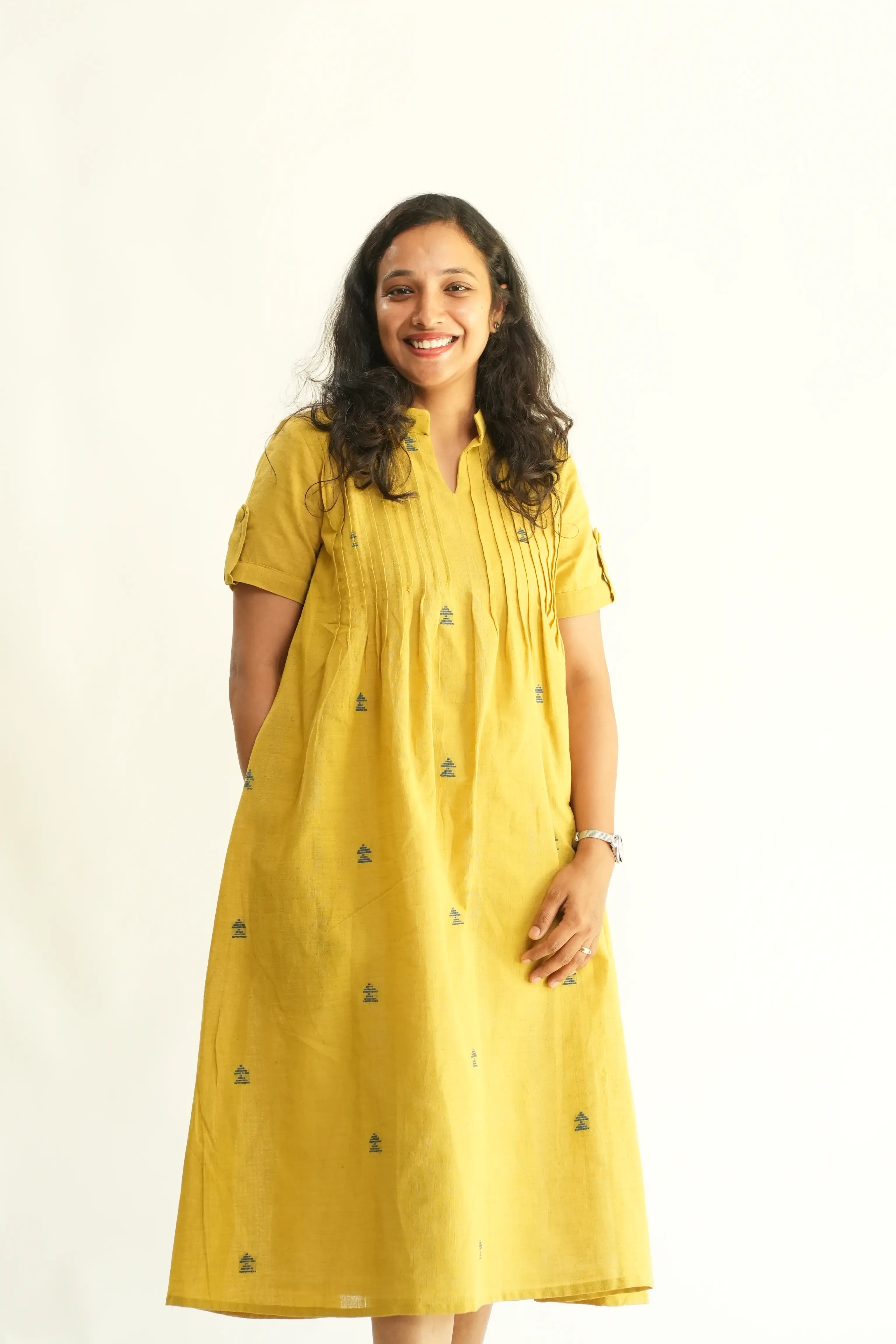 PONDURU COTTON YELLOW DAY DRESS