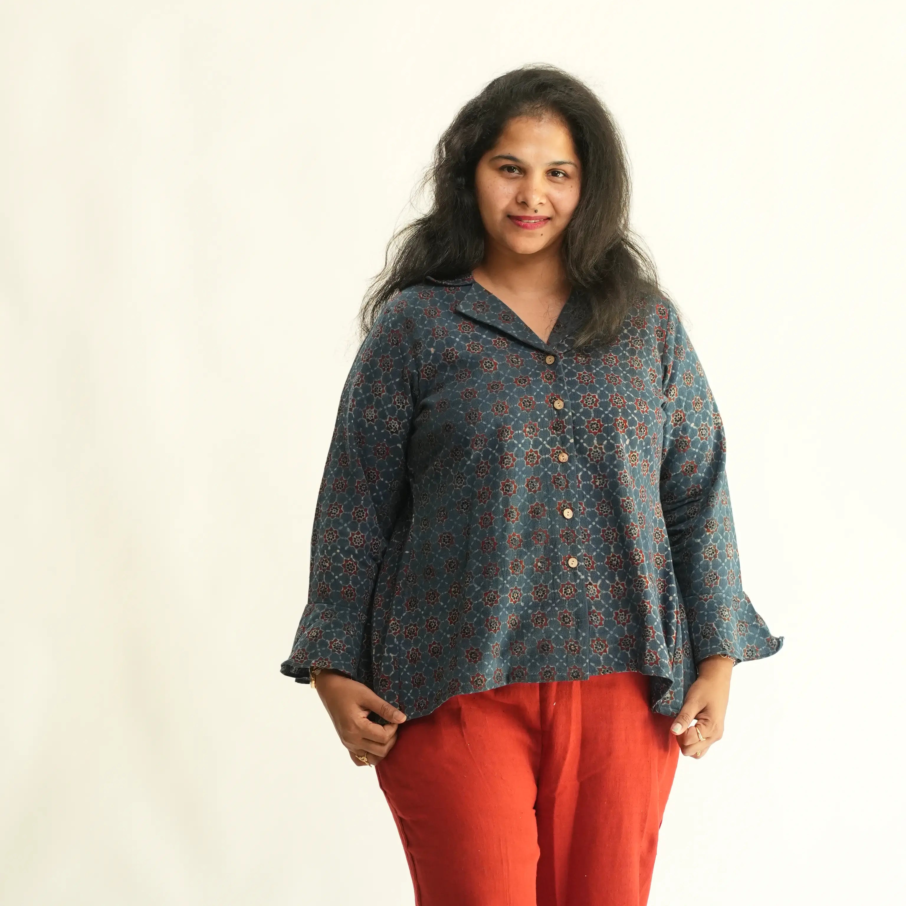 BLUE AJRAK TOP