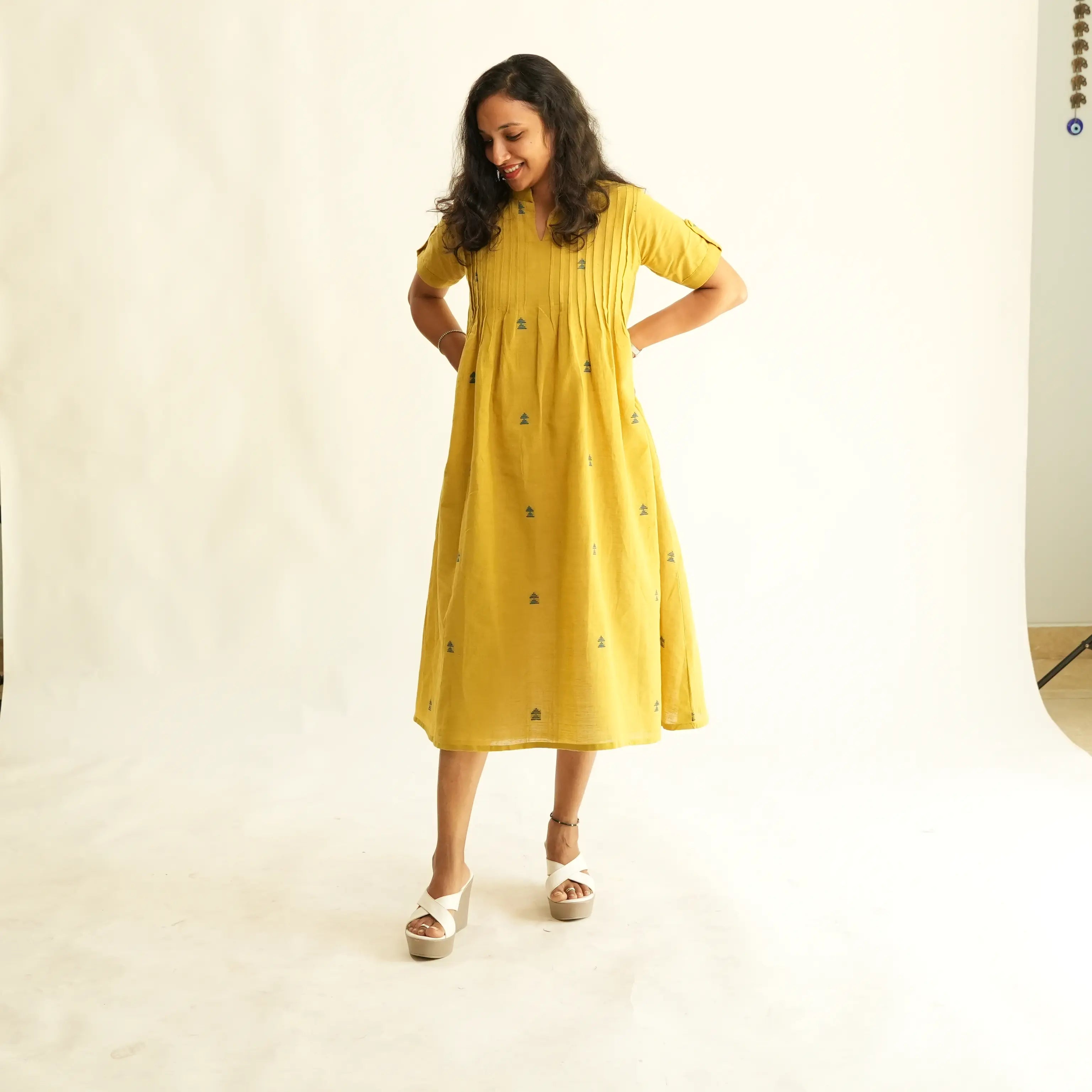 PONDURU COTTON YELLOW DAY DRESS