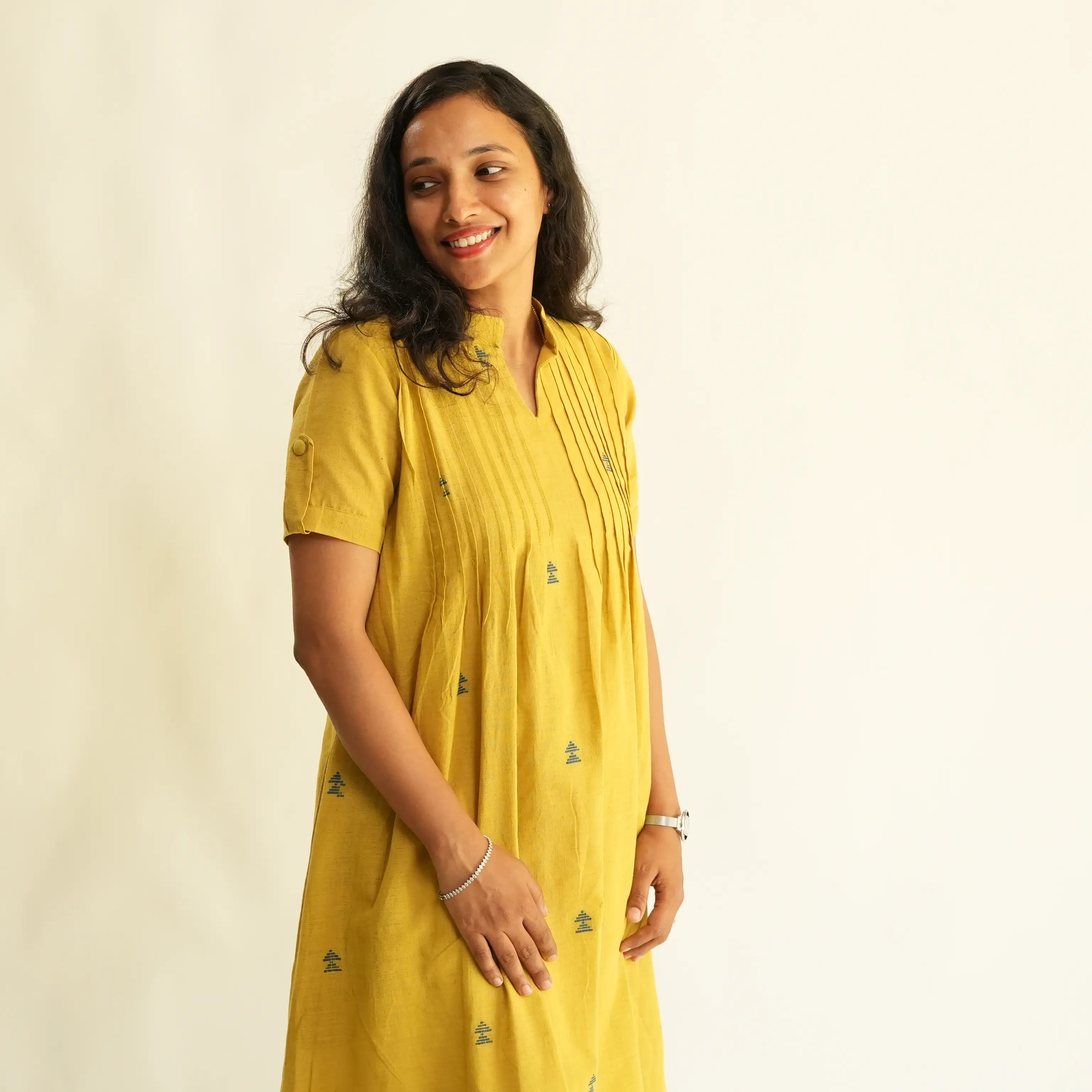 PONDURU COTTON YELLOW DAY DRESS