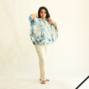 SHIBORI NATURAL DYED CIRCLE TOP WITH FRONT BUTTONS