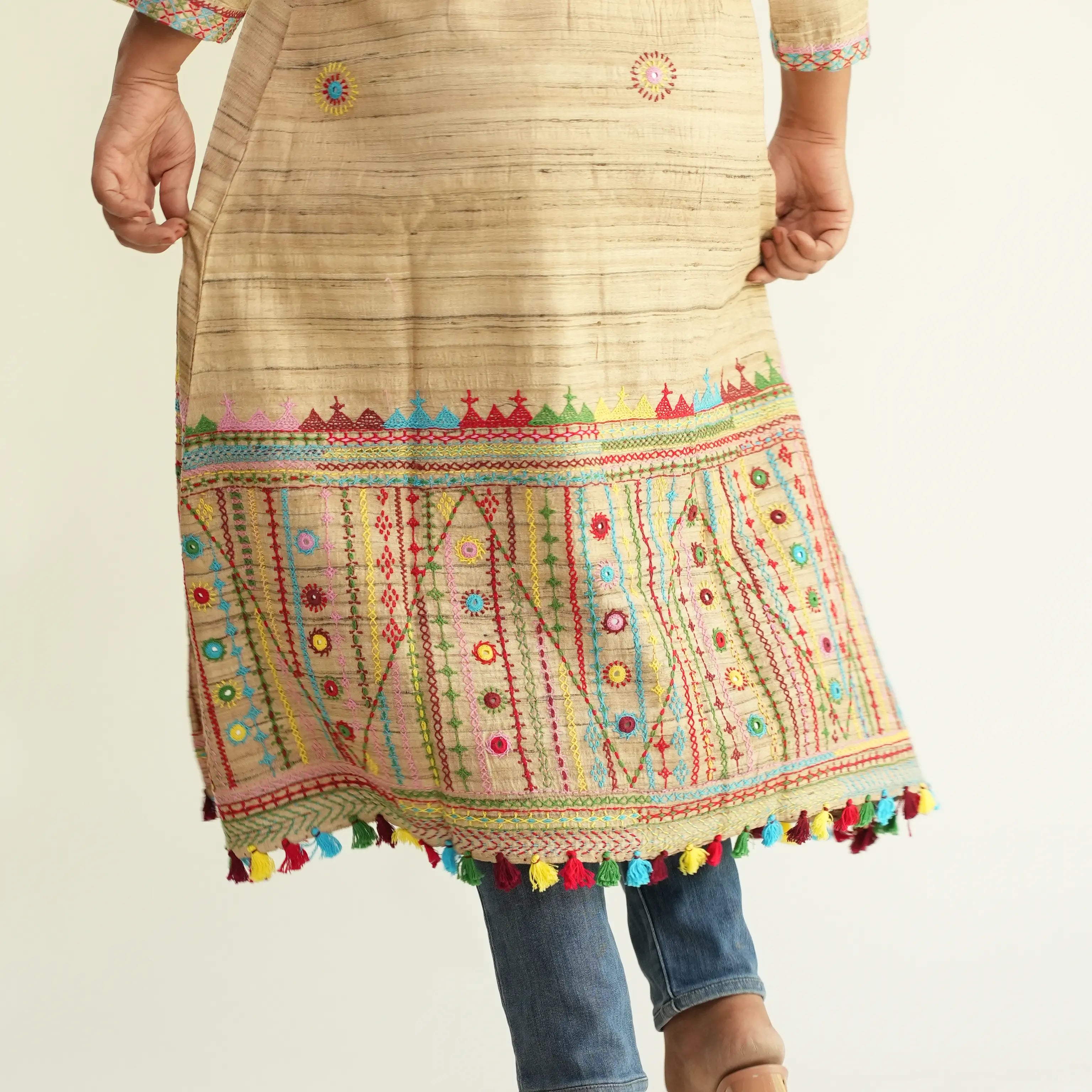 GEETHA SILK KURTA WITH LAMBADI WORK