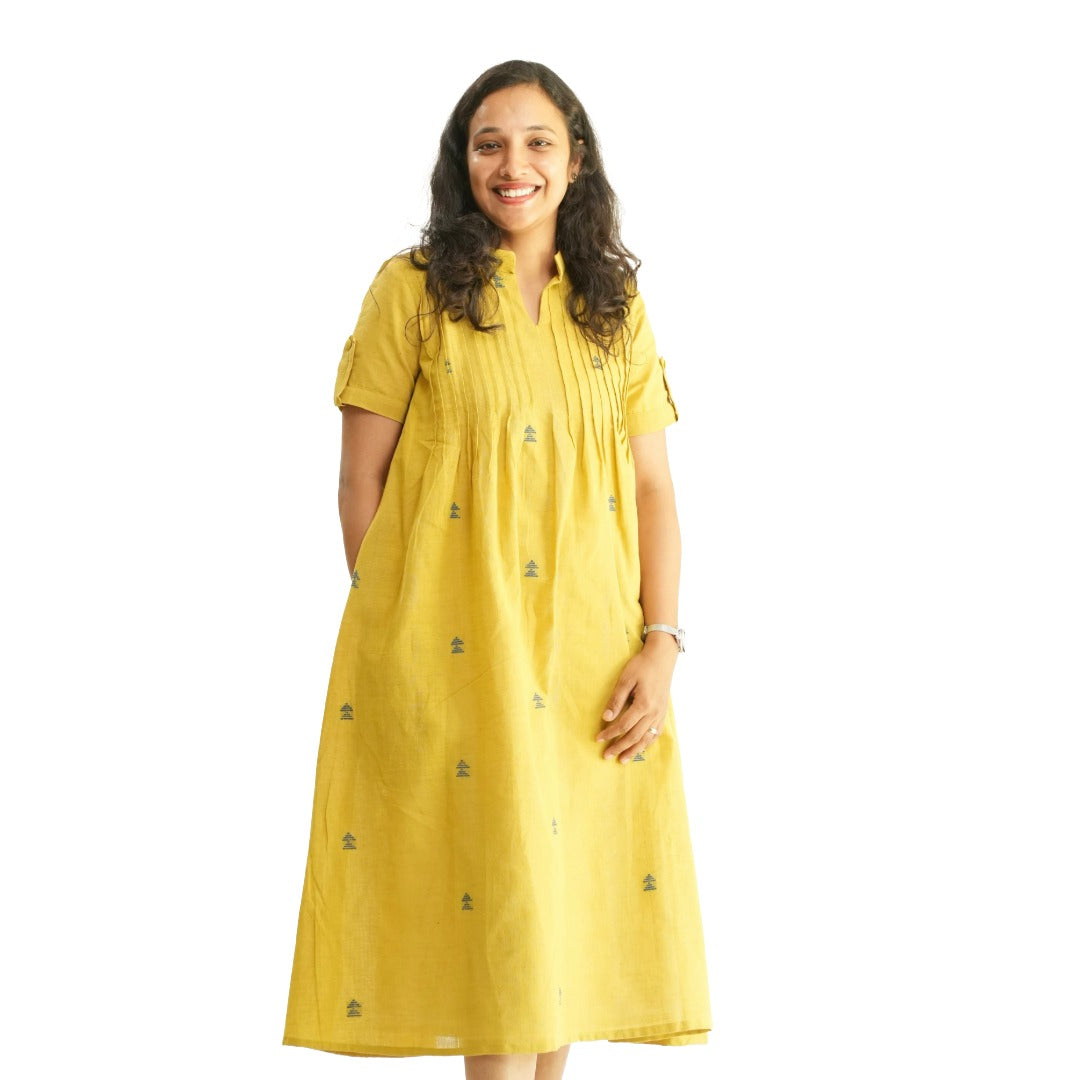 PONDURU COTTON YELLOW DAY DRESS